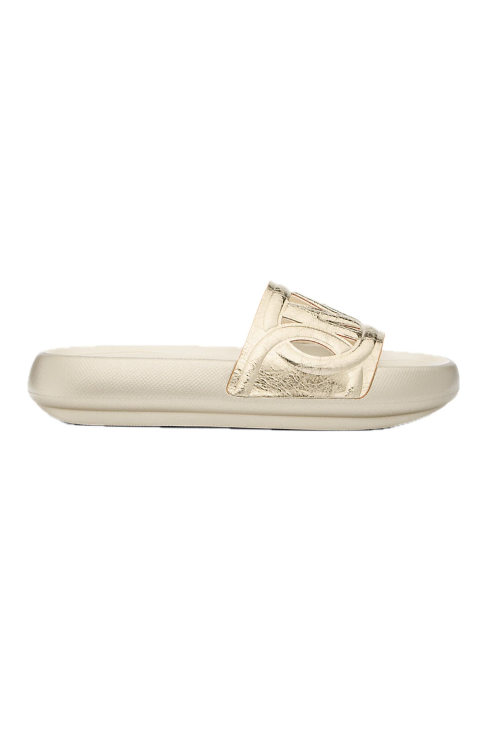 Michael Kors Splash Slide Pale Gold vista laterale