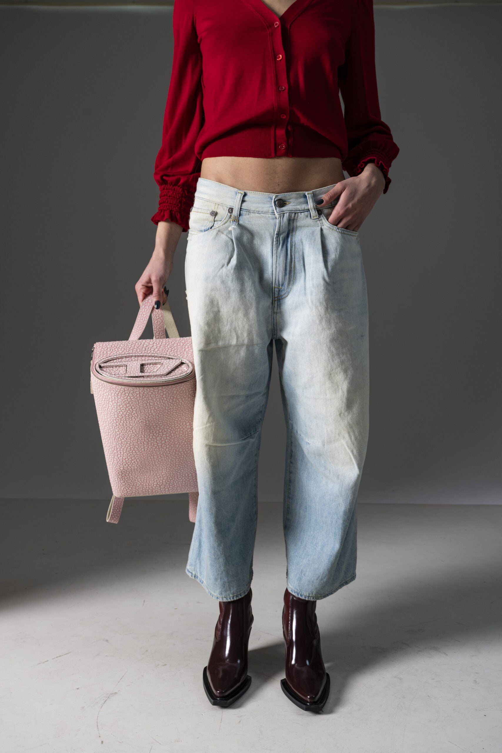 R13 Cropped-Jeans mit weitem Bein