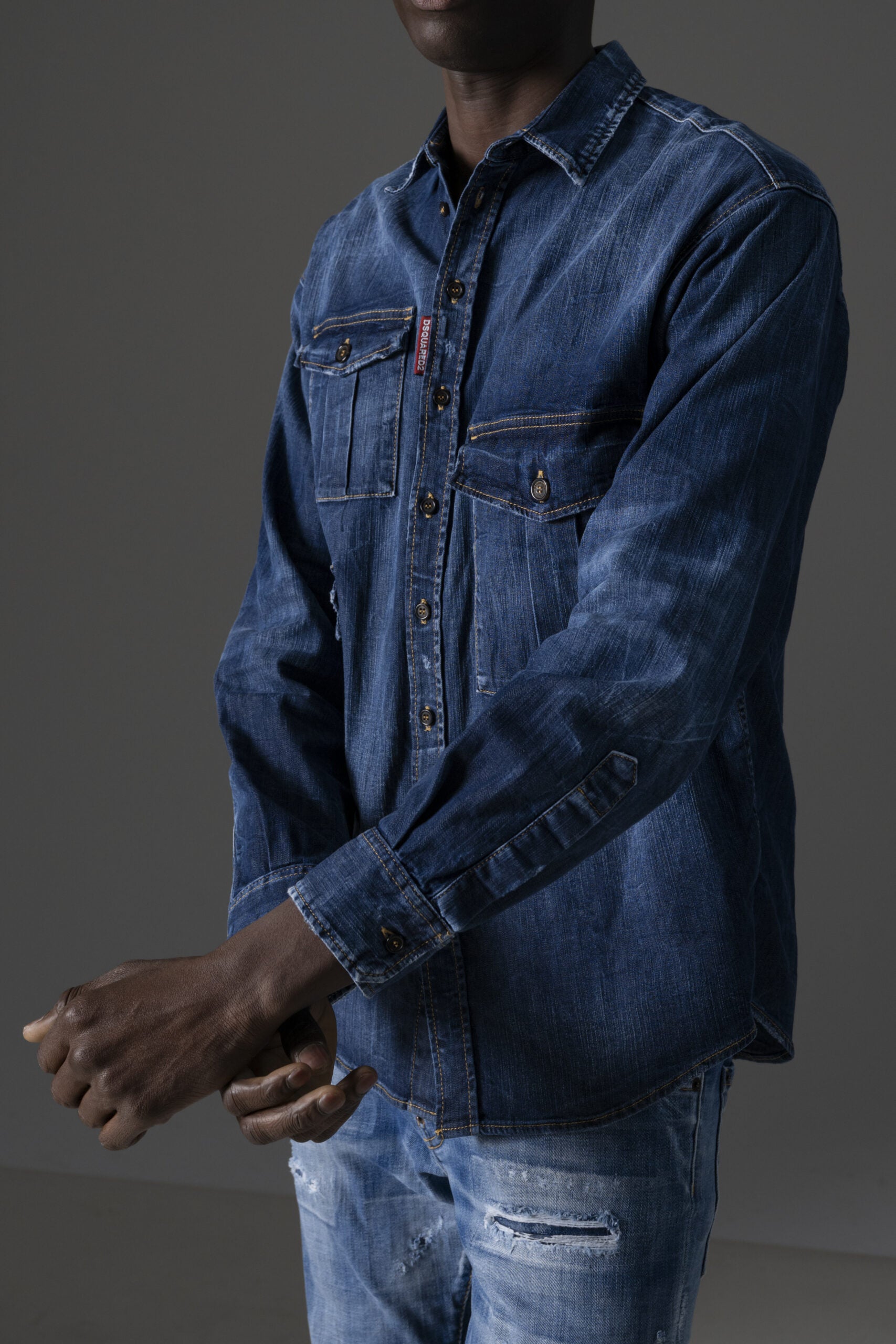 Dsquared2 Camicia in Denim lavaggio scuro-6