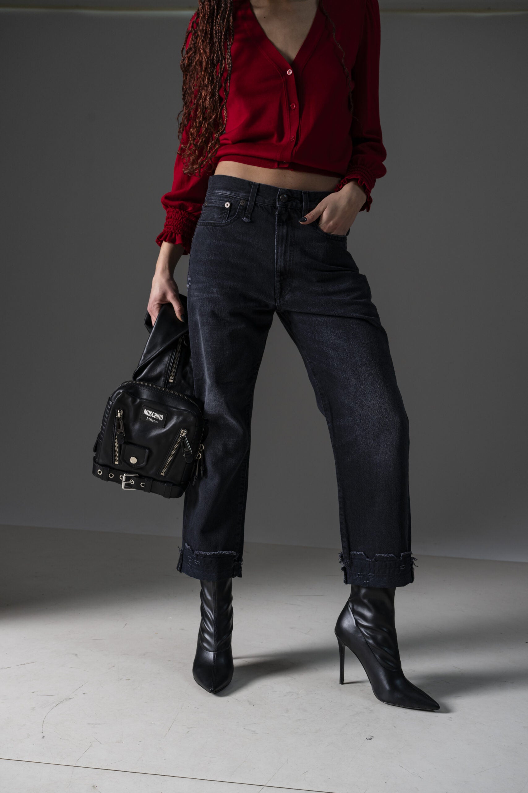 R13 Cropped Jeans Schwarz
