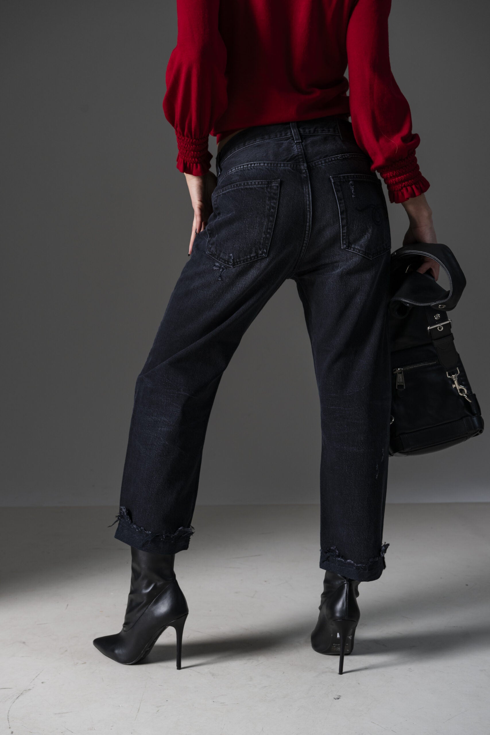 R13 Jeans Croppato Nero-4