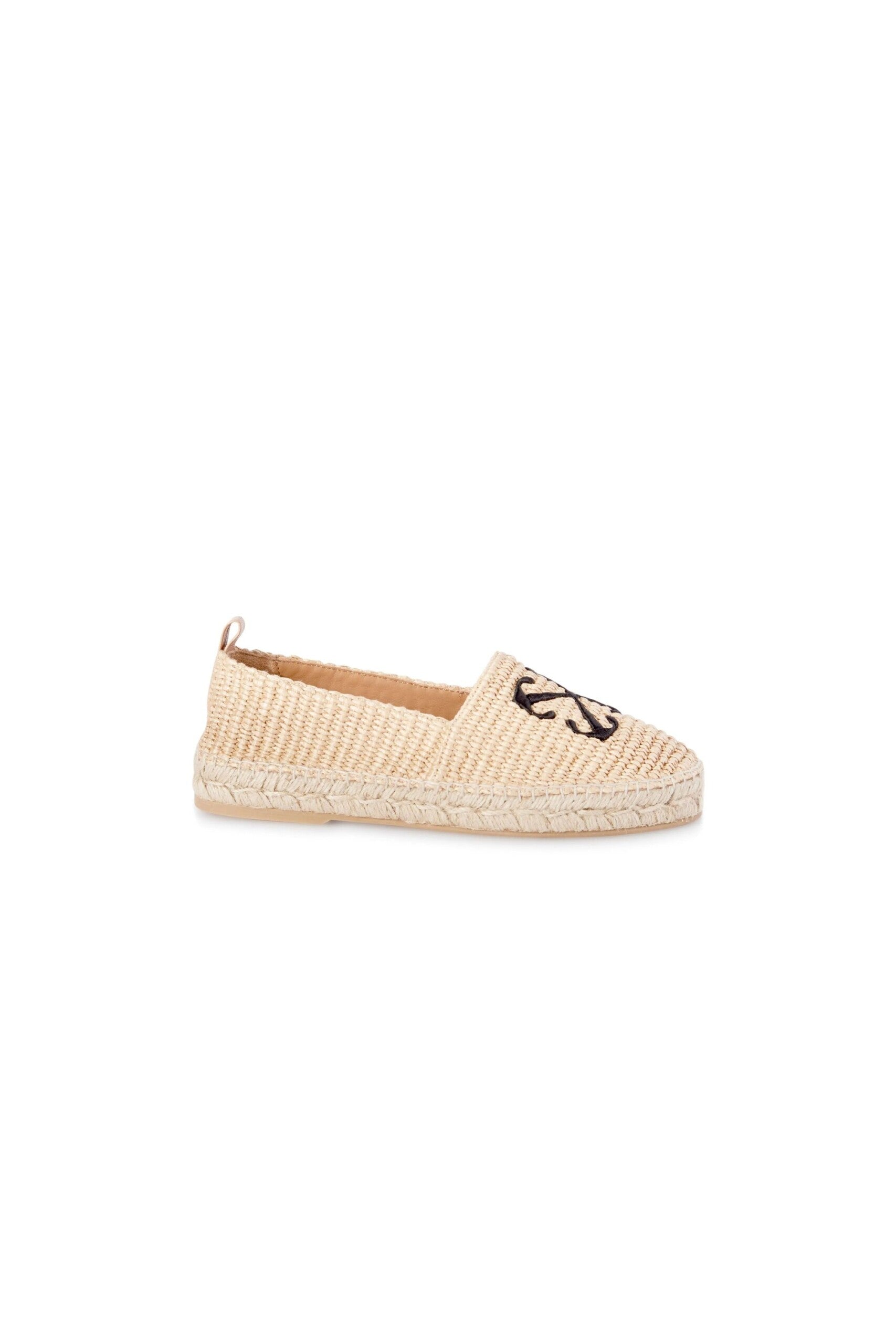 Off White Espadrillas in Rafia con Logo vista laterale