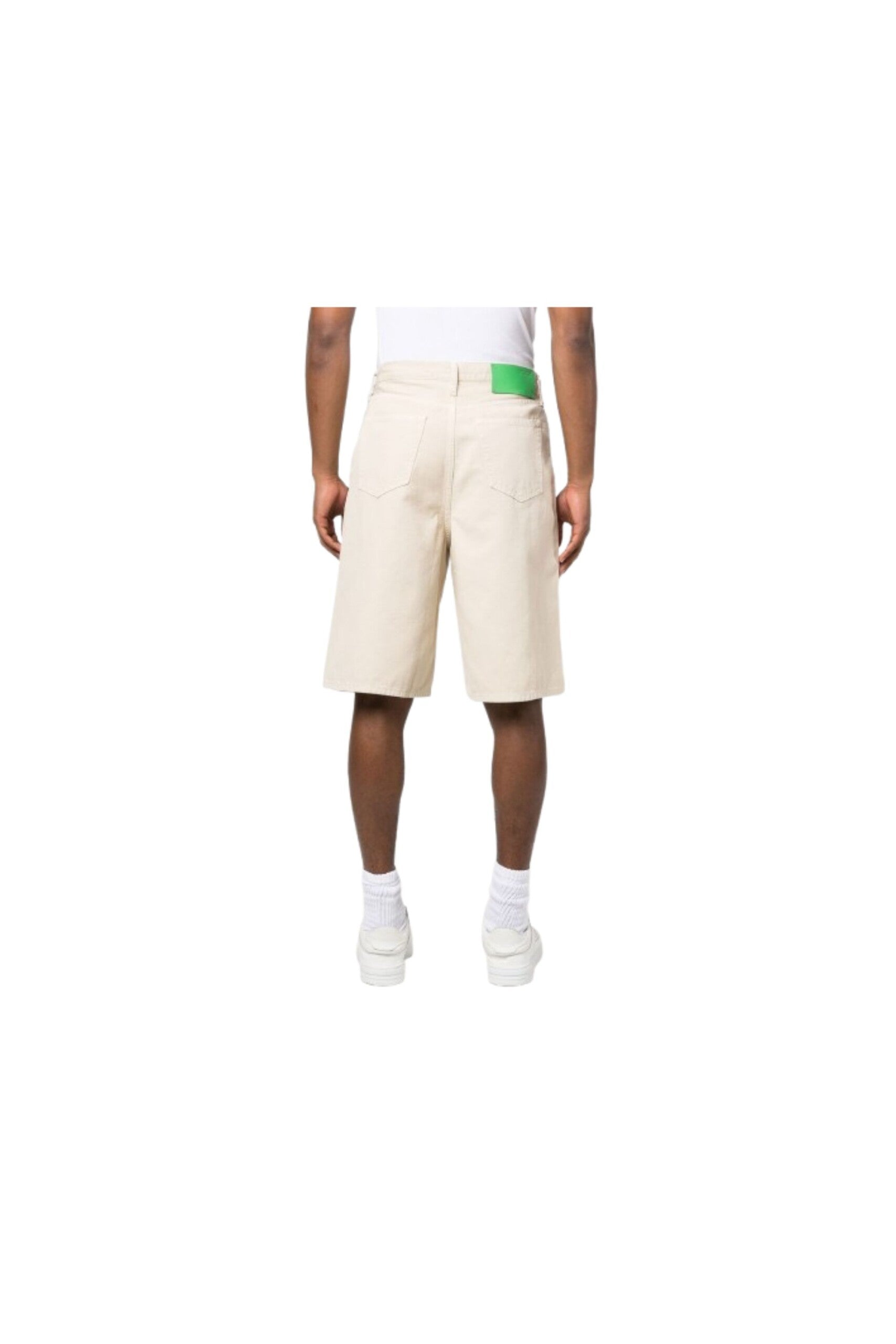 Off White Canvas Shorts con Logo Vista retro