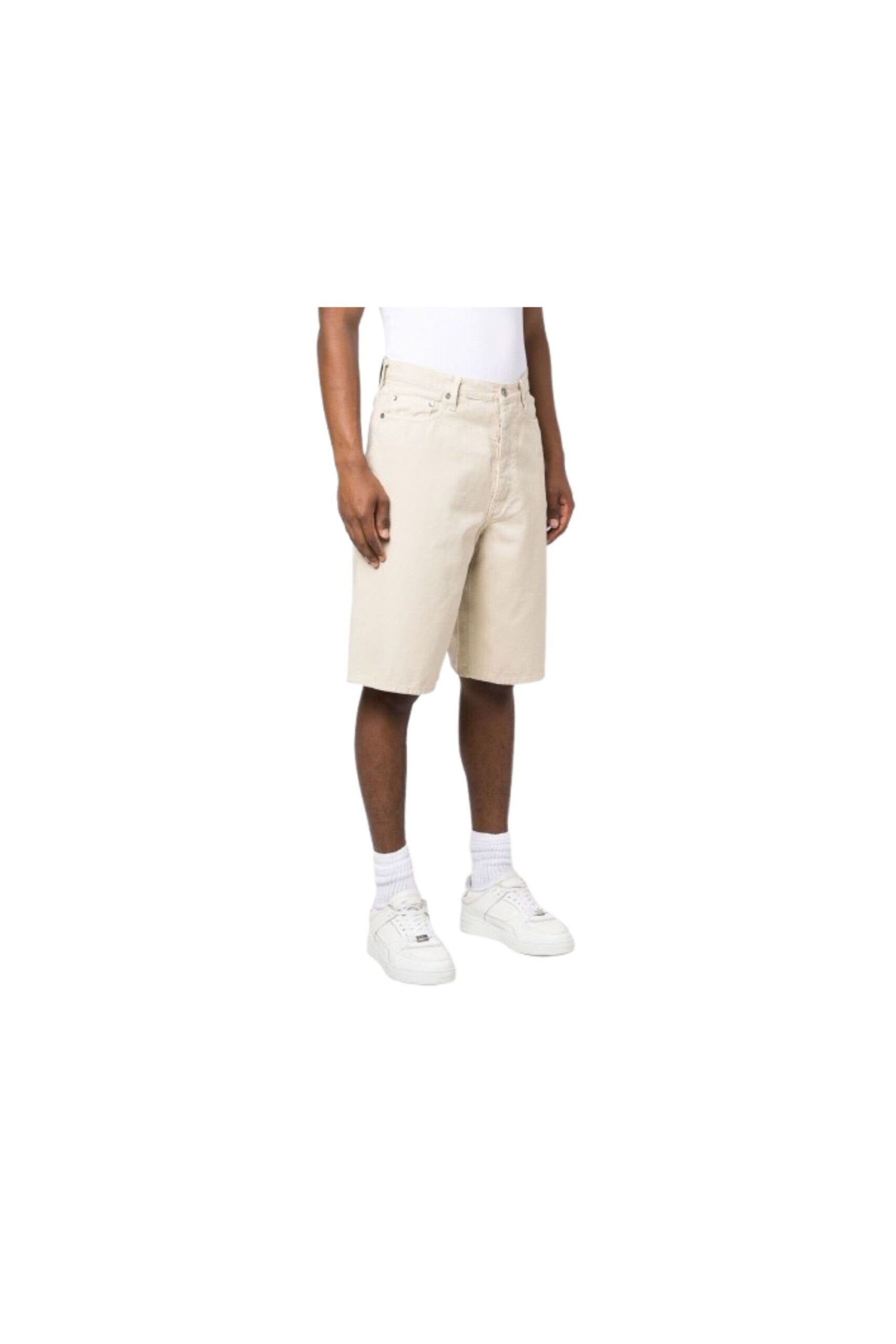 Off White Canvas Shorts con Logo Vista trequarti