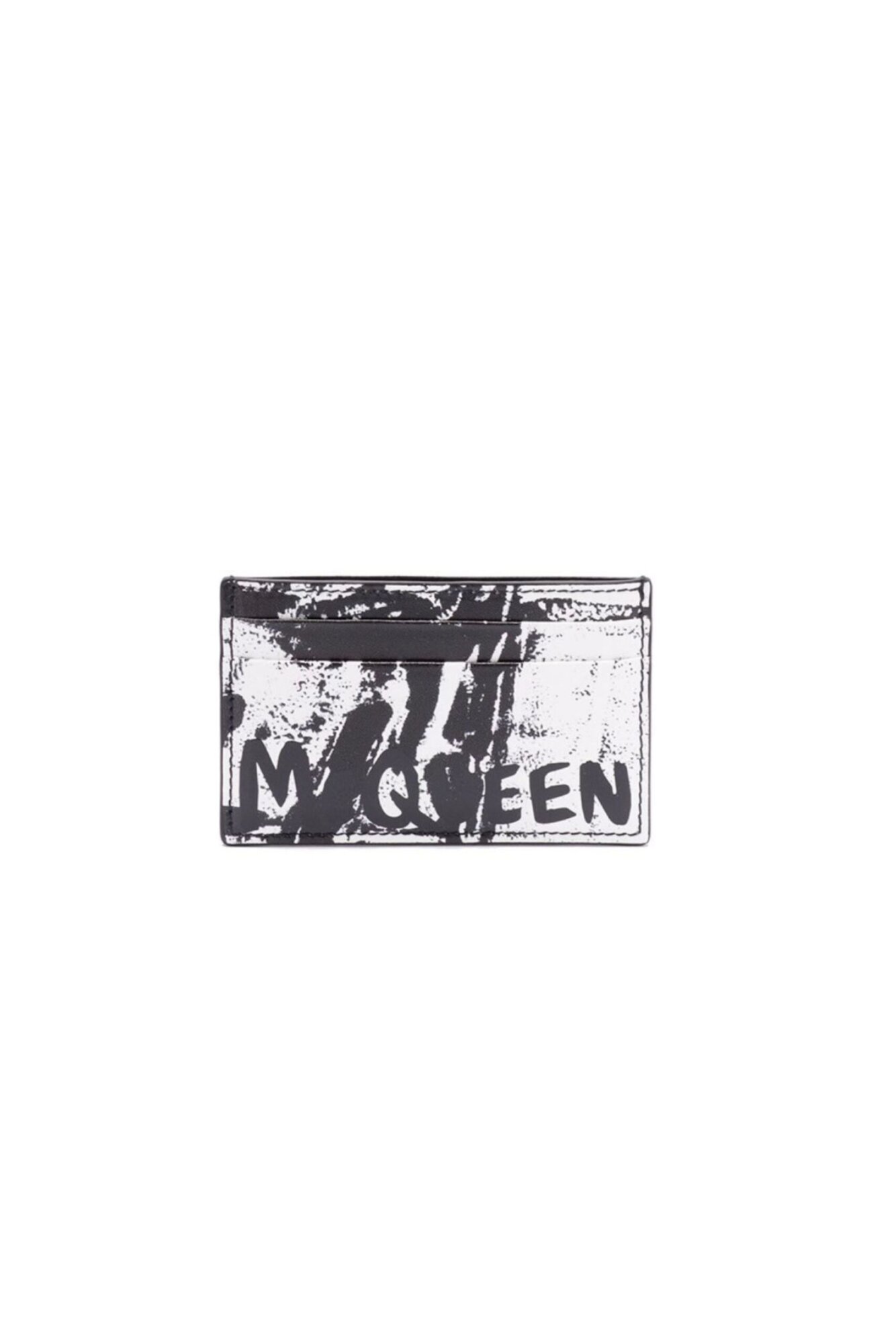 Alexander McQueen Portacarte nero/bianco in pelle con logo vista frontale